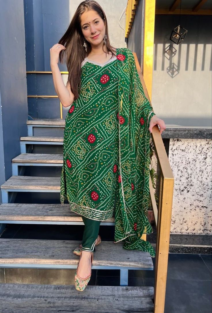Green Bandhani Suit